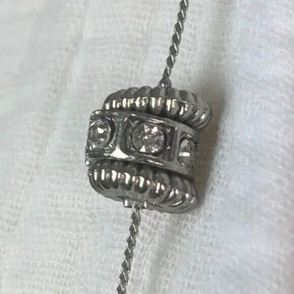 Silver Tone Beaded Rope Necklace 61” Long Chain Rhinestones Shell Beads Plastic - Picture 7 of 9